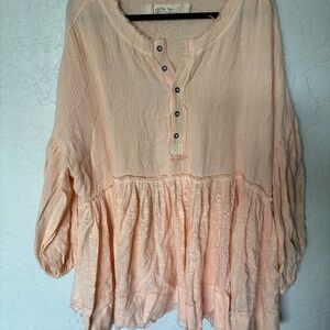 Free People WE THE FREE peach orange short mini dress tunic raw hem medium